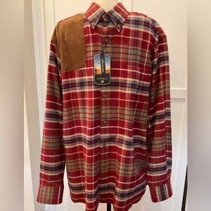 Daniel Cremieux Men's Plaid Gamekeeper Shirt faux suede patches Large NEW NWT